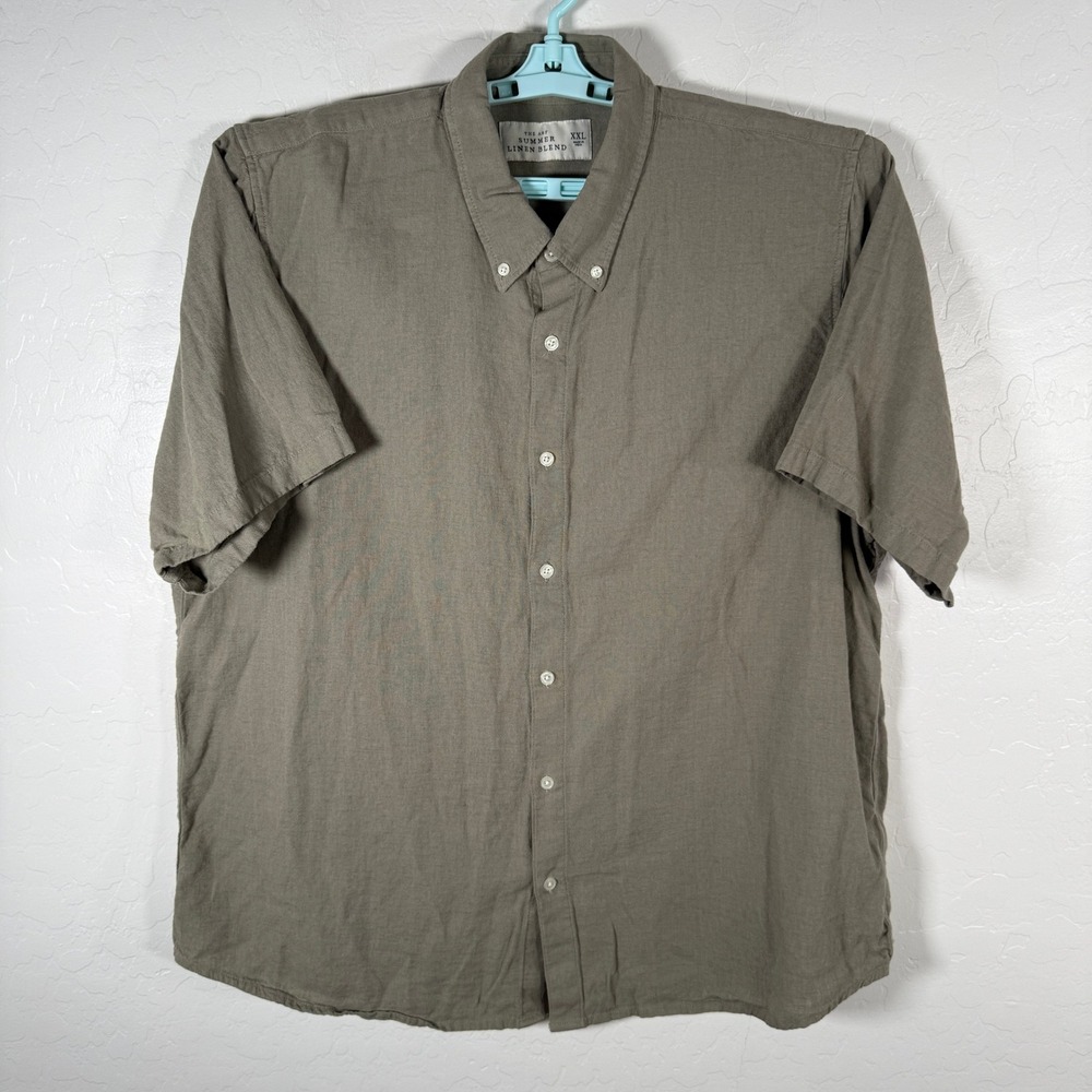 Abercrombie &‎ Fitch Shirt Mens 2XL Green Linen Blend Short Sleeve A&F Button